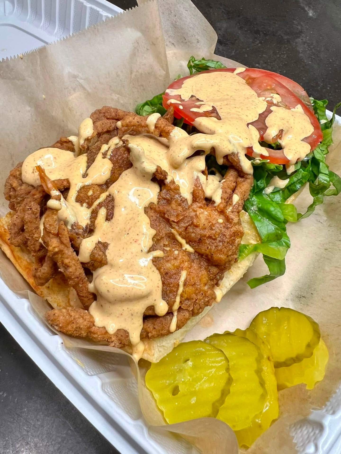 Fried shrimp po'boy sandwich